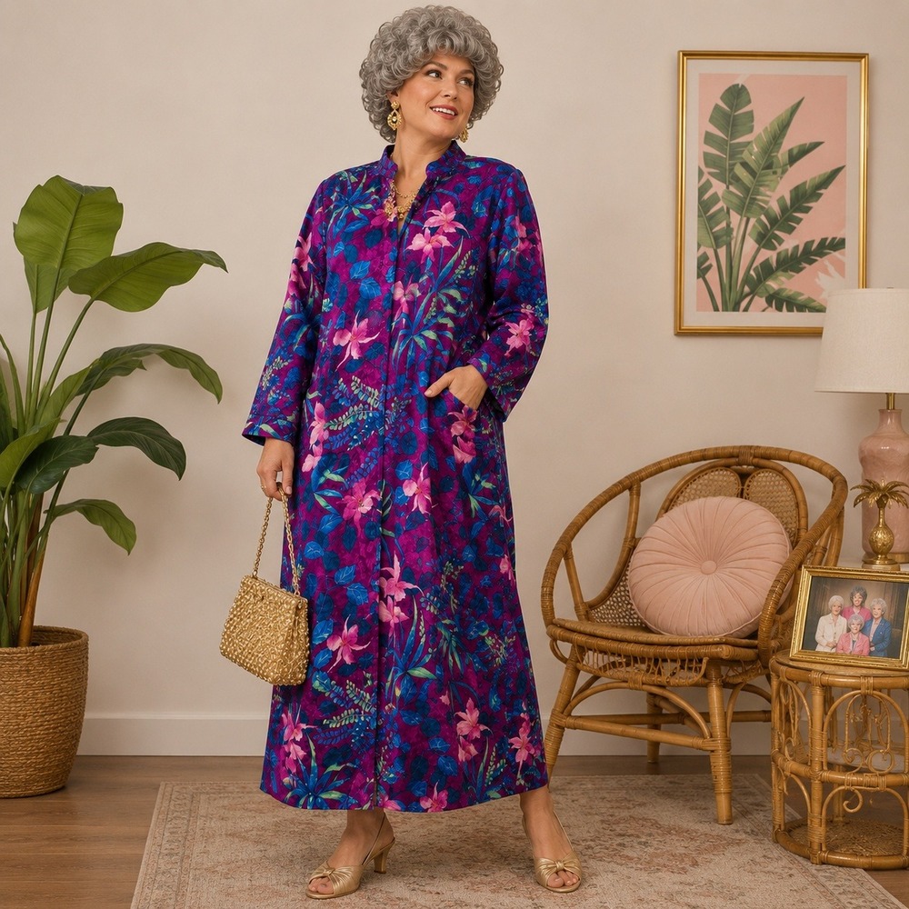 Valerie Stevens Vintage 80s 90s Floral Satin Caftan Maxi Jacquard Lounge Dress L